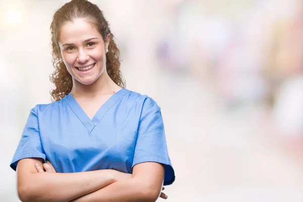 Jonge Brunette Dokter Meisje Verpleegkundige Chirurg Uniform Dragen Geïsoleerde Achtergrond — Stockfoto