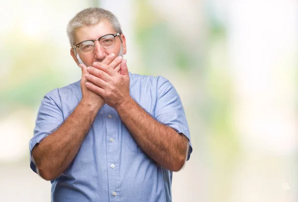 Bell Uomo Anziano Che Indossa Occhiali Sfondo Isolato Scioccato Bocca — Foto Stock