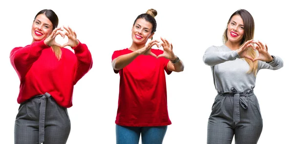 Collage Van Jonge Mooie Vrouw Geïsoleerde Achtergrond Glimlachend Liefde Met — Stockfoto