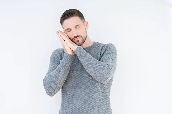 Giovane Bell Uomo Che Indossa Maglione Casual Sfondo Isolato Sonno — Foto Stock