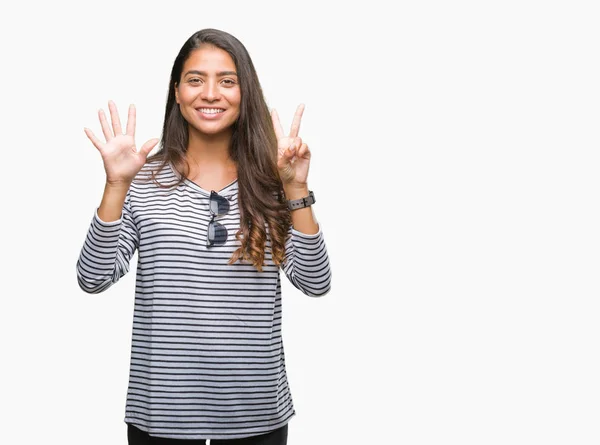 Jonge Mooie Arabische Vrouw Zonnebril Dragen Geïsoleerd Achtergrond Weergegeven Met — Stockfoto