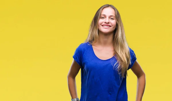 Giovane Bella Donna Bionda Sfondo Isolato Con Sorriso Felice Fresco — Foto Stock