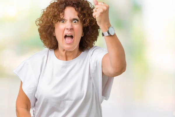 Mooie Midden Ager Senior Vrouw Dragen Witte Shirt Geïsoleerde Achtergrond — Stockfoto