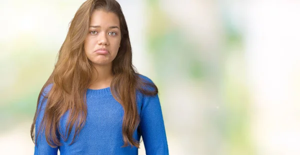 Junge Schöne Brünette Frau Trägt Blauen Pullover Über Isoliertem Hintergrund — Stockfoto