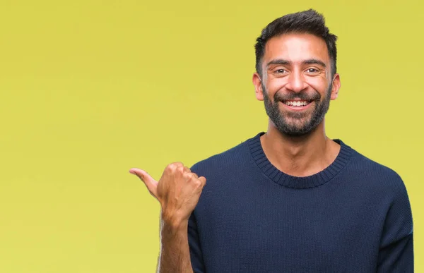 Homem Hispânico Adulto Sobre Fundo Isolado Sorrindo Com Rosto Feliz — Fotografia de Stock