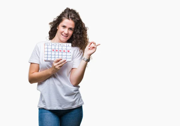 Jonge Brunette Meisje Houdt Van Menstruatie Kalender Geïsoleerde Achtergrond Erg — Stockfoto