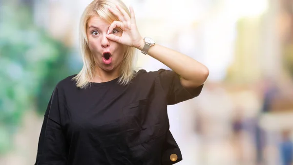 Junge Schöne Blonde Frau Über Isolierten Hintergrund Tun Geste Schockiert — Stockfoto