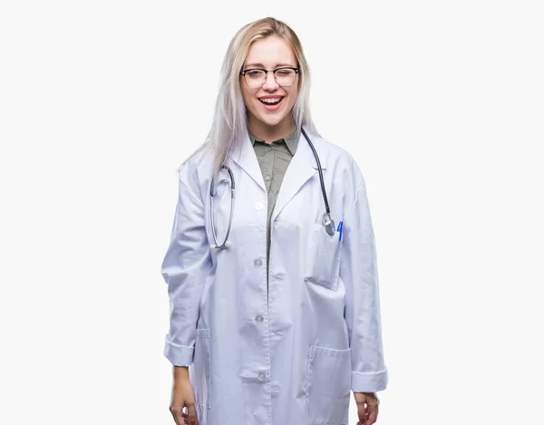 Young Blonde Doctor Woman Isolated Background Winking Looking Camera Sexy — Stock Photo, Image