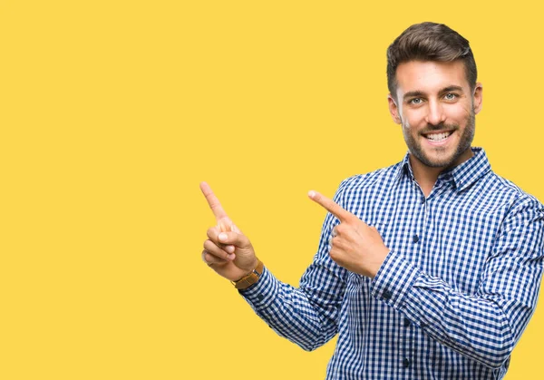 Young Handsome Man Isolated Background Smiling Looking Camera Pointing Two — Stock Photo, Image