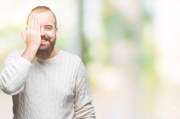 Jeune Homme Hipster Caucasien Portant Pull Hiver Sur Fond Isolé — Photo