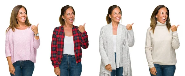 Collage Einer Schönen Frau Mittleren Alters Die Einen Winterpullover Über — Stockfoto