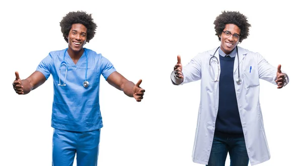 Collage Jóvenes Cirujanos Afroamericanos Enfermeros Médicos Sobre Fondo Aislado Mirando —  Fotos de Stock