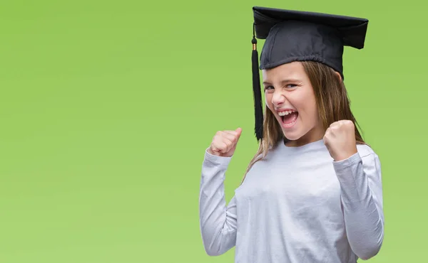 Young Beautiful Girl Wearing Graduate Cap Isolated Background Very Happy — Stock Photo, Image