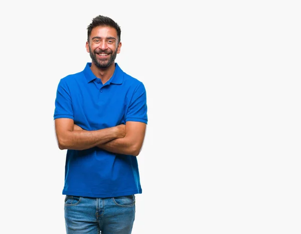 Adult Hispanic Man Isolated Background Happy Face Smiling Crossed Arms — Stock Photo, Image