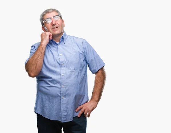 Handsome Senior Man Wearing Glasses Isolated Background Hand Chin Thinking — Stock Photo, Image