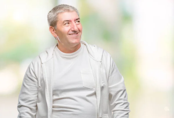 Bello Uomo Anziano Che Indossa Vestiti Sportivi Sfondo Isolato Guardando — Foto Stock