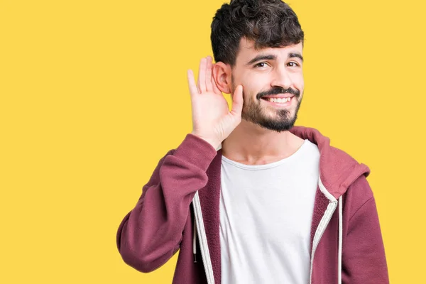 Yakışıklı Delikanlı Bir Işitme Söylenti Dedikodu Için Dinleme Kulak Üzerinde — Stok fotoğraf