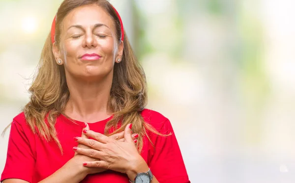 Mujer Hispana Mayor Mediana Edad Sobre Fondo Aislado Sonriendo Con —  Fotos de Stock