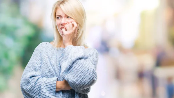 Giovane Bella Donna Bionda Che Indossa Maglione Invernale Sfondo Isolato — Foto Stock