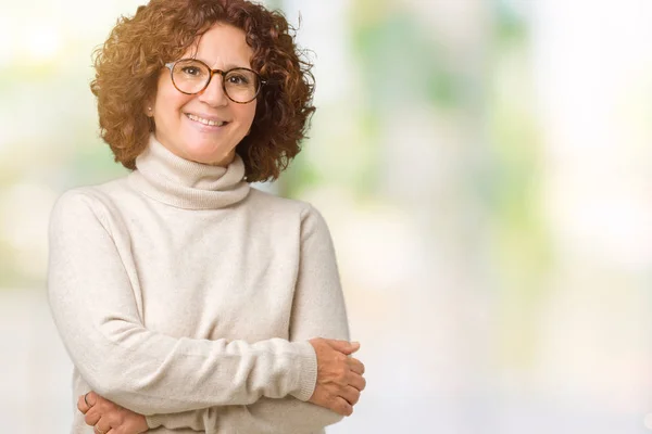 Die Schöne Seniorin Mittleren Alters Trägt Rollkragenpullover Und Brille Über — Stockfoto