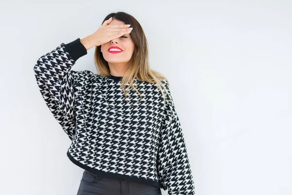 Young Woman Wearing Casual Sweater Isolated Background Smiling Laughing Hand — Stock Photo, Image