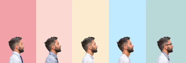 Collage Handsome Man Colorful Stripes Isolated Background Looking Side Relax — Stock Photo, Image