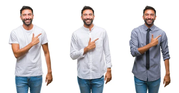 Colagem Belo Jovem Indiano Sobre Fundo Isolado Sorrindo Com Rosto — Fotografia de Stock