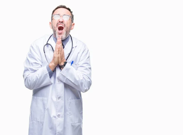 Middle Age Senior Hoary Doctor Man Wearing Medical Uniform Isolated — Stock Photo, Image