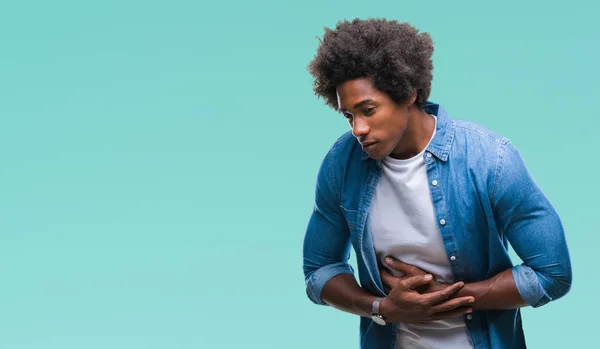 Hombre Afroamericano Sobre Fondo Aislado Con Mano Estómago Porque Indigestión — Foto de Stock