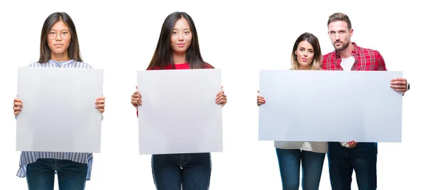 Collage Van Chinees Hispanish Mensen Houdt Van Banner Geïsoleerde Achtergrond — Stockfoto