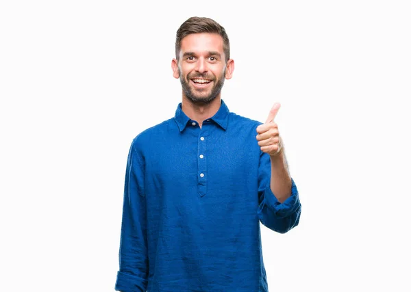Young Handsome Man Isolated Background Doing Happy Thumbs Gesture Hand — Stock Photo, Image
