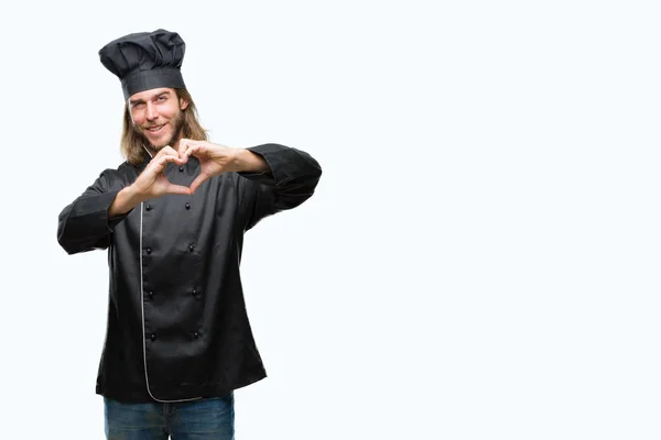 Young Handsome Cook Man Long Hair Isolated Background Smiling Love — Stock Photo, Image