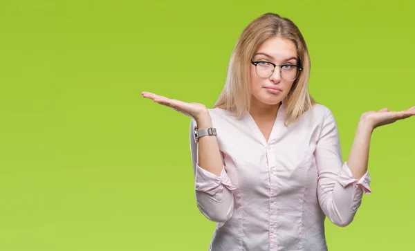 Young Caucasian Business Woman Wearing Glasses Isolated Background Clueless Confused — Stock Photo, Image