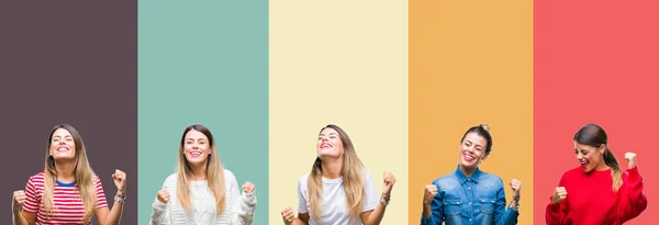 Colagem Jovem Mulher Bonita Sobre Colorido Vintage Isolado Fundo Muito — Fotografia de Stock