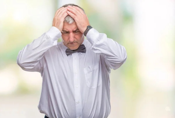 Bell Uomo Anziano Che Indossa Papillon Sfondo Isolato Che Soffre — Foto Stock