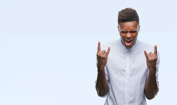 Afrikalı Amerikalı Genç Rock Simge Elle Yapıyor Deli Ifade Ile — Stok fotoğraf