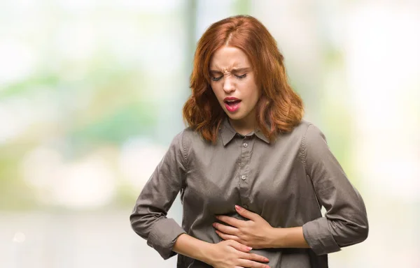 Ung Vacker Kvinna Över Isolerade Bakgrund Med Handen Magen Eftersom — Stockfoto