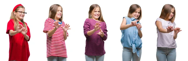 Collage Niña Joven Hermosa Niña Sobre Fondo Aislado Expresión Disgustada —  Fotos de Stock