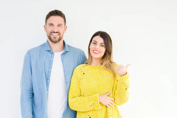 Jovem Belo Casal Togheter Sobre Fundo Isolado Sorrindo Com Rosto — Fotografia de Stock