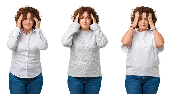 Collage Medelåldern Senior Business Kvinna Som Bär Vit Shirt Över — Stockfoto