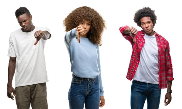 Collage Afro Americani Gruppo Persone Sfondo Isolato Cercando Infelice Arrabbiato — Foto Stock