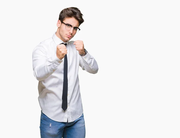 Junger Geschäftsmann Mit Brille Über Isoliertem Hintergrund Bereit Mit Einer — Stockfoto