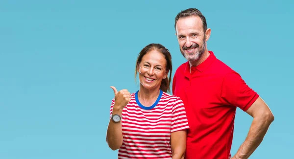 Middle Age Hispanic Couple Love Isolated Background Smiling Happy Face — Stock Photo, Image