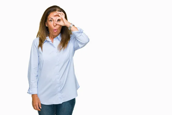 Schöne Erwachsene Frau Mittleren Alters Über Isolierten Hintergrund Tun Geste — Stockfoto