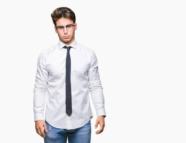 Young Business Man Wearing Glasses Isolated Background Depressed Worry Distress — Stock Photo, Image