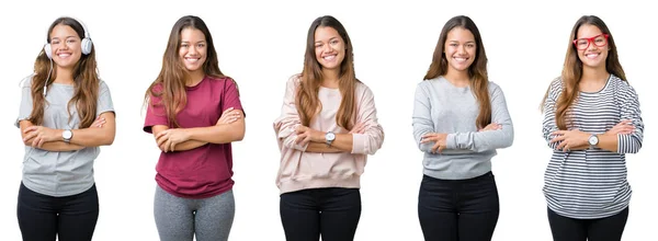Collage Hermosa Mujer Joven Sobre Fondo Aislado Cara Feliz Sonriendo —  Fotos de Stock