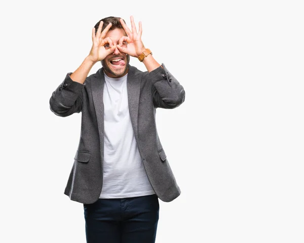 Young Handsome Business Man Isolated Background Doing Gesture Binoculars Sticking — Stock Photo, Image