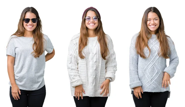 Collage Smuk Ung Kvinde Isoleret Baggrund Med Glad Køligt Smil - Stock-foto