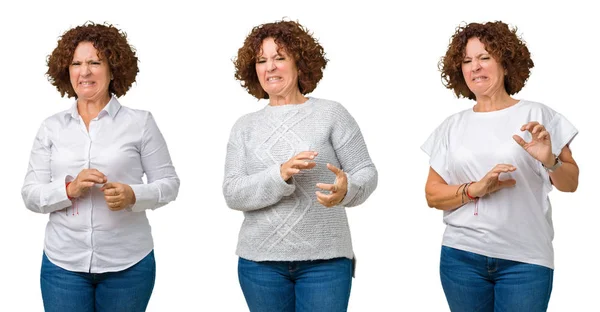 Collage Einer Älteren Geschäftsfrau Mittleren Alters Die Weißes Shirt Über — Stockfoto