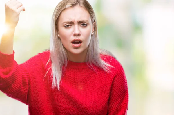 Jonge Blonde Vrouw Winter Trui Dragen Geïsoleerd Achtergrond Boos Gefrustreerd — Stockfoto